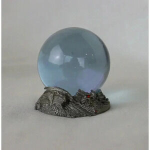 Purple Crystal ball pewter dragon base gazing wiccan mystic, pagan, renaissance,